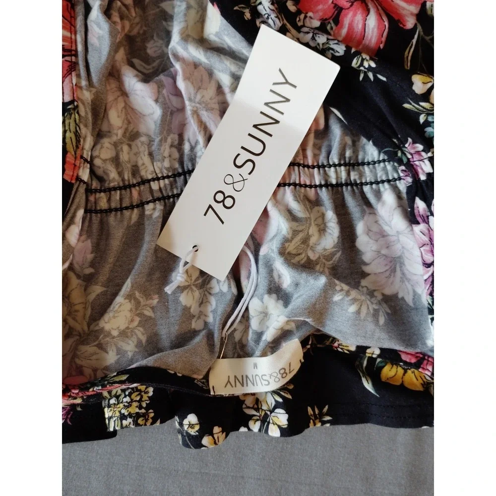 NWT 78 & Sunny Women Babydoll Floral Gypsy Sailwind V Neck Ruffle Top M-MSRP$69 - Picture 6 of 12